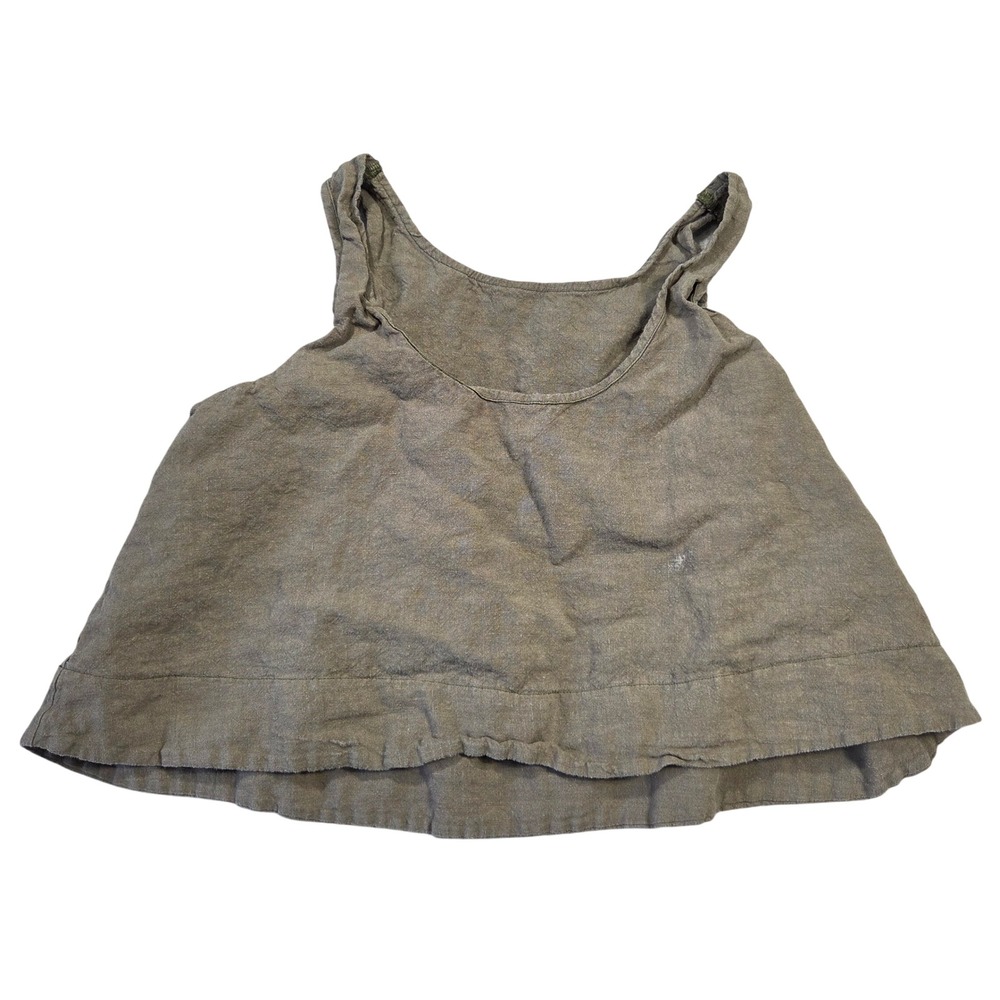 Hackwith Design House Women Medium Olive Brown Linen Blend Cropped Tank Top Boho